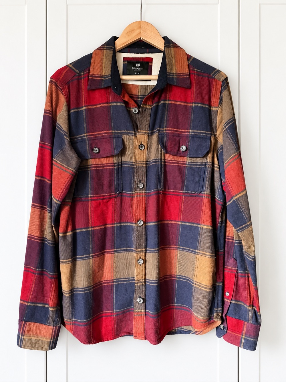 Men's Plaid Shirt Jacket in Red, Navy & Tan